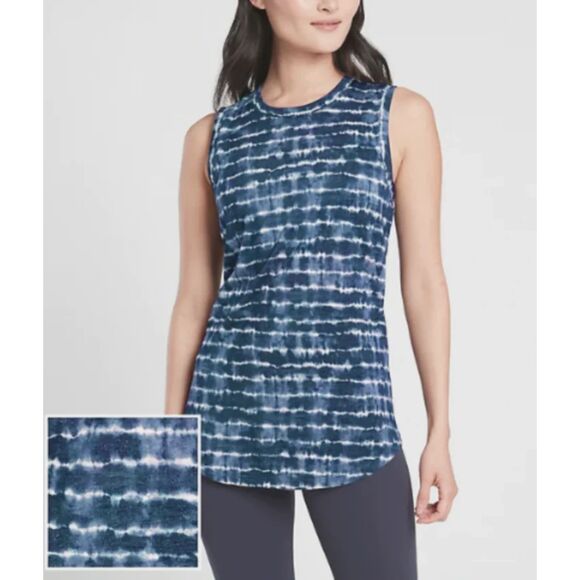 Athleta Tops - Athleta Blue & White Tie-Dye Muscle Tank - Size M/P - Super Soft Workout Tee